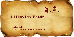 Milkovich Pető névjegykártya